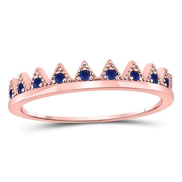 10kt Rose Gold Womens Round Blue Sapphire Chevron Stackable Band Ring 1/10 Cttw