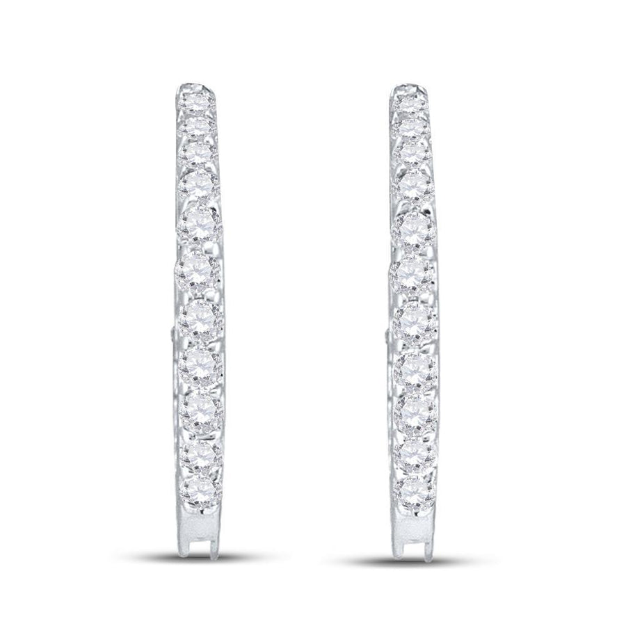 14kt White Gold Womens Round Pave-set Diamond Single Row Hoop Earrings 1/4 Cttw