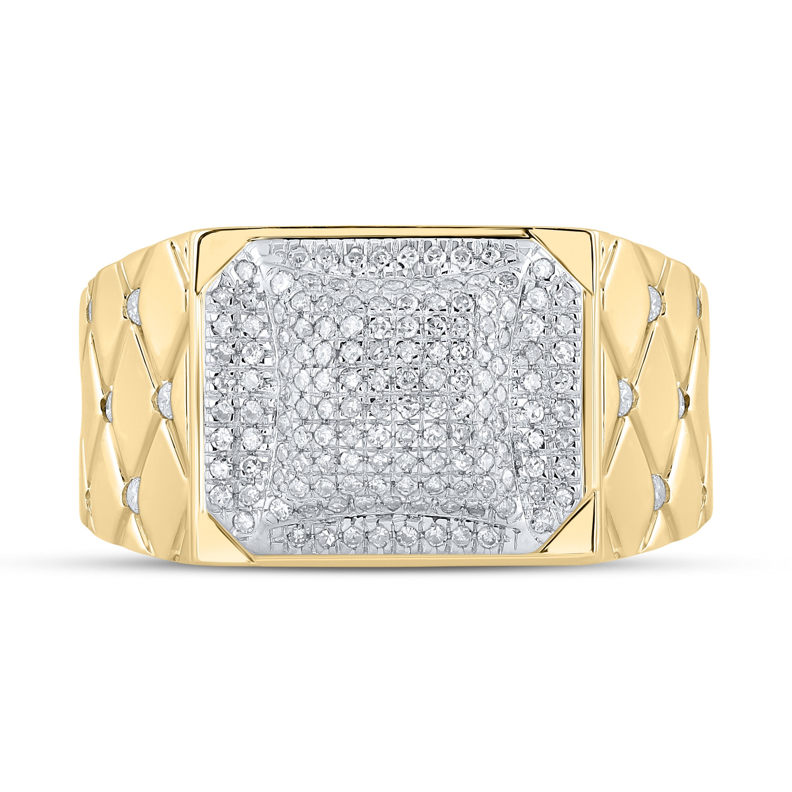 10kt Yellow Gold Mens Round Diamond Cluster Ring 1/2 Cttw