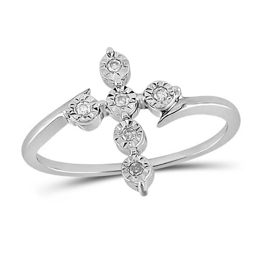 Sterling Silver Womens Round Diamond Cross Fashion Ring 1/20 Cttw