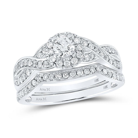 14kt White Gold Round Diamond Bridal Wedding Ring Band Set 1/4 Cttw