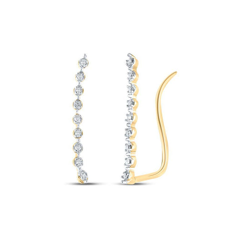 10kt Yellow Gold Womens Round Diamond Climber Earrings 1/20 Cttw