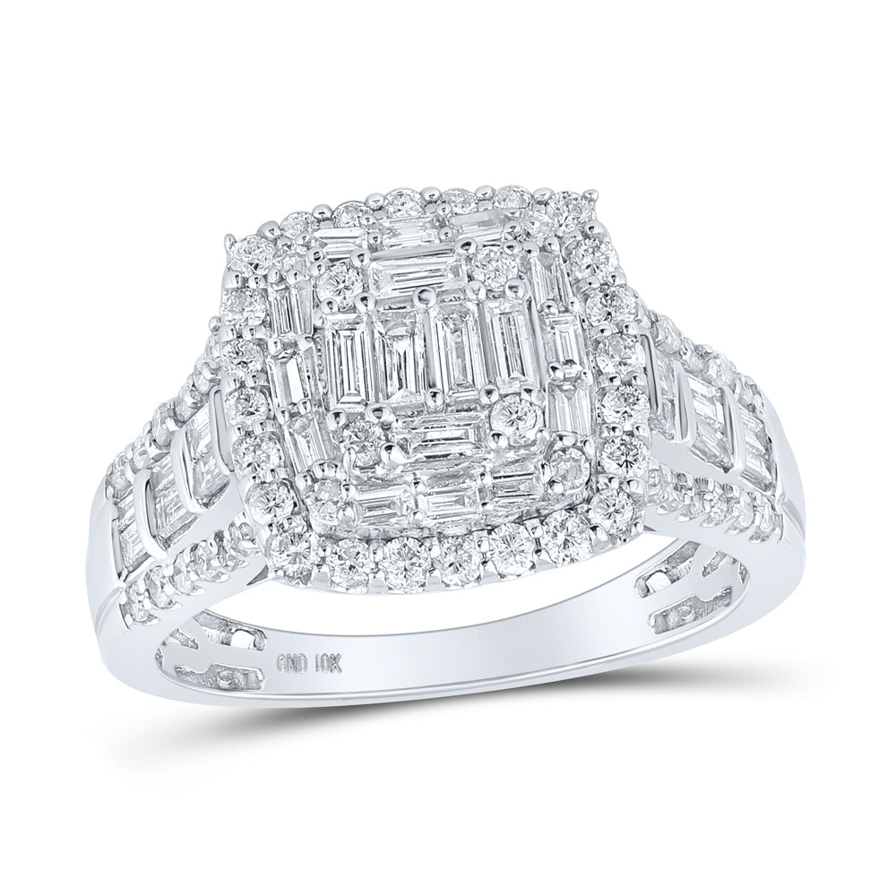 10kt White Gold Womens Baguette Diamond Square Ring 1 Cttw