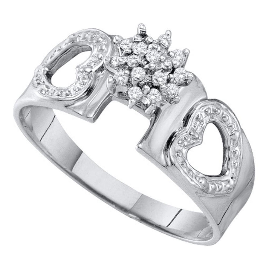 10kt White Gold Womens Round Diamond Heart Ring 1/10 Cttw
