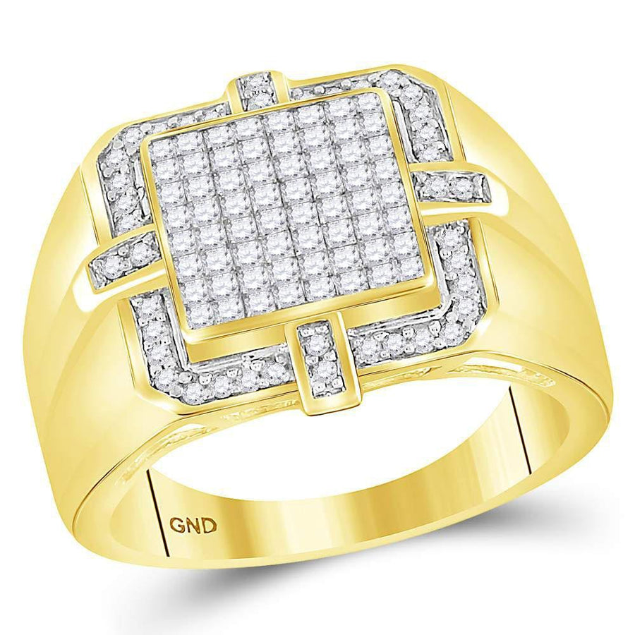 10kt Yellow Gold Mens Princess Diamond Square Frame Cluster Ring 1 Cttw