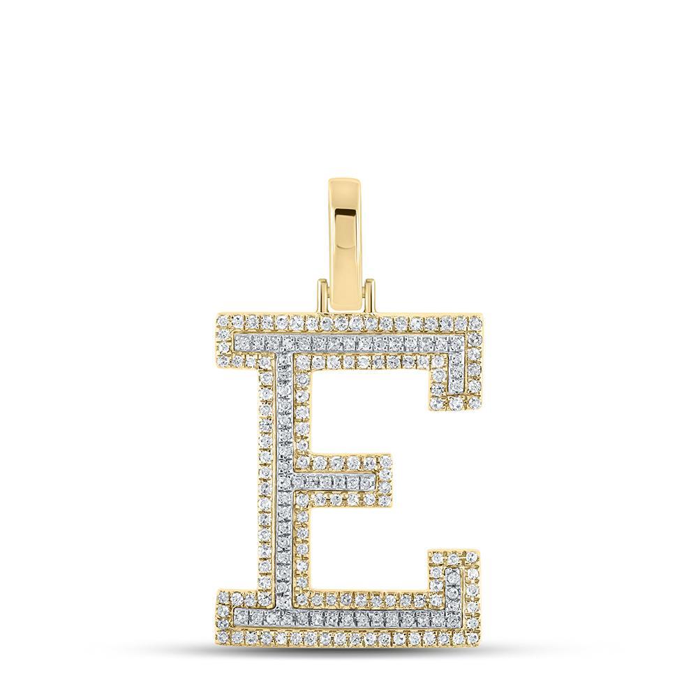 10kt Two-tone Gold Mens Round Diamond E Initial Letter Pendant 1/2 Cttw