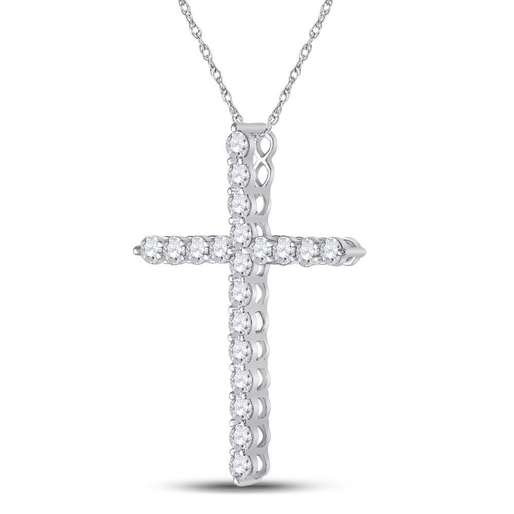 14kt White Gold Womens Round Diamond Cross Pendant 1-1/2 Cttw