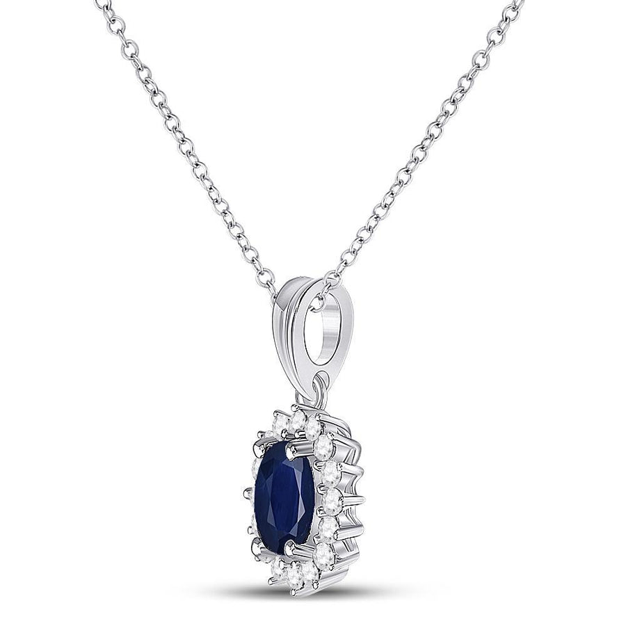 14kt White Gold Womens Oval Blue Sapphire Solitaire Pendant 1-1/5 Cttw