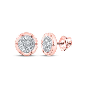 10kt Rose Gold Womens Round Diamond Cluster Earrings 1/5 Cttw