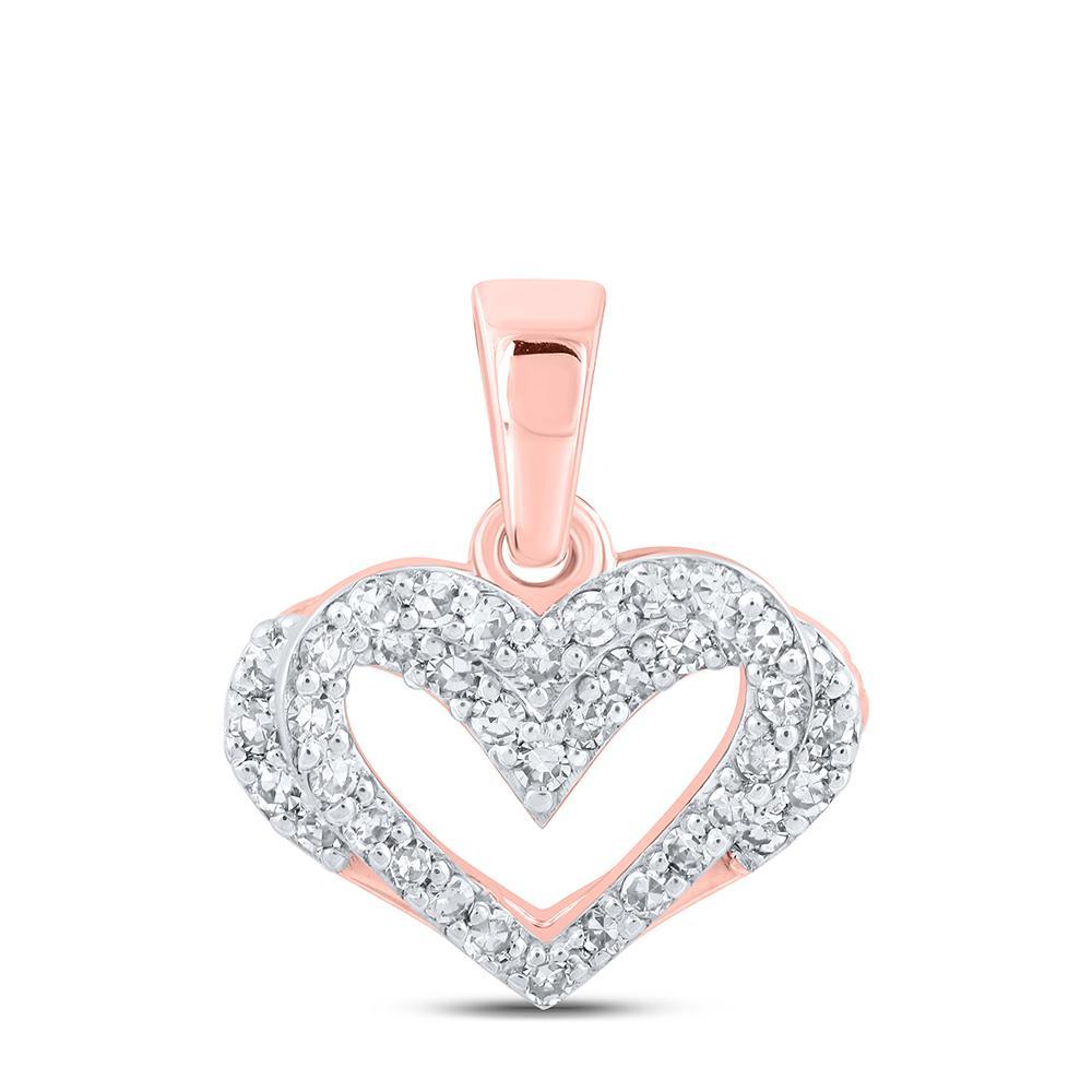 10kt Rose Gold Womens Round Diamond Heart Pendant 1/4 Cttw