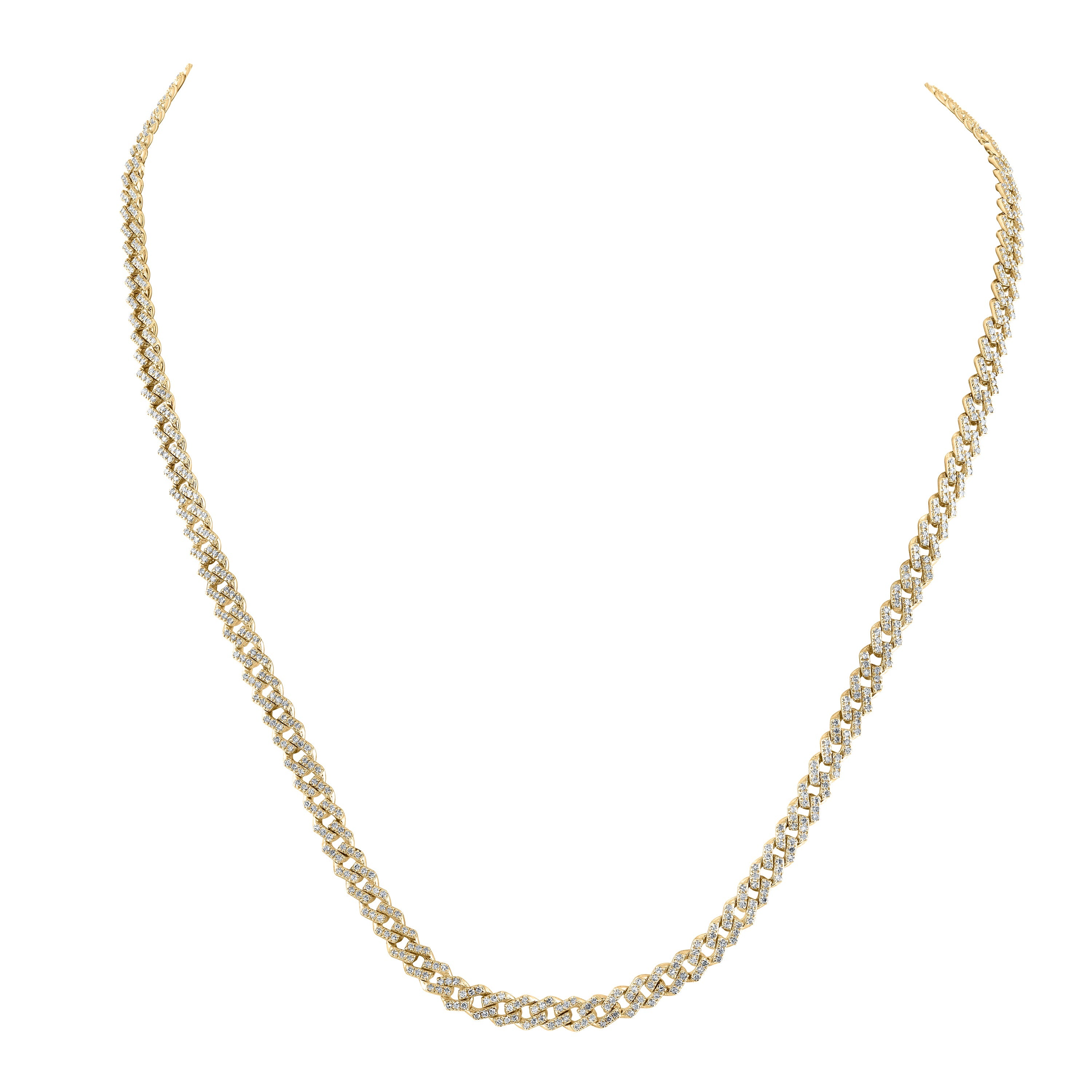 10kt Yellow Gold Mens Round Diamond 22-inch Cuban Link Chain Necklace 4-1/5 Cttw