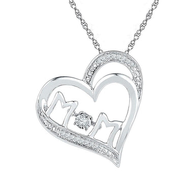 Sterling Silver Womens Round Diamond Heart Mom Pendant 1/20 Cttw