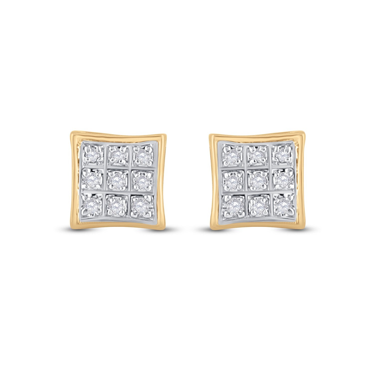 10kt Yellow Gold Round Diamond Square Earrings 1/20 Cttw