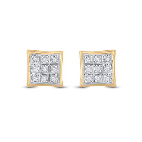 10kt Yellow Gold Round Diamond Square Earrings 1/20 Cttw