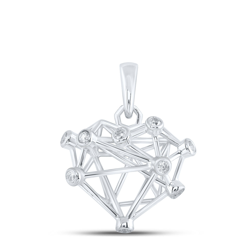 10kt White Gold Womens Round Diamond Heart Pendant 1/10 Cttw