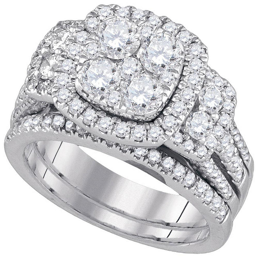 14kt White Gold Round Diamond Bridal Wedding Ring Band Set 3 Cttw