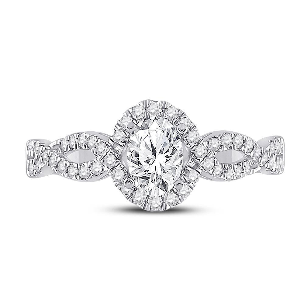 14kt White Gold Oval Diamond Halo Bridal Wedding Engagement Ring 7/8 Cttw