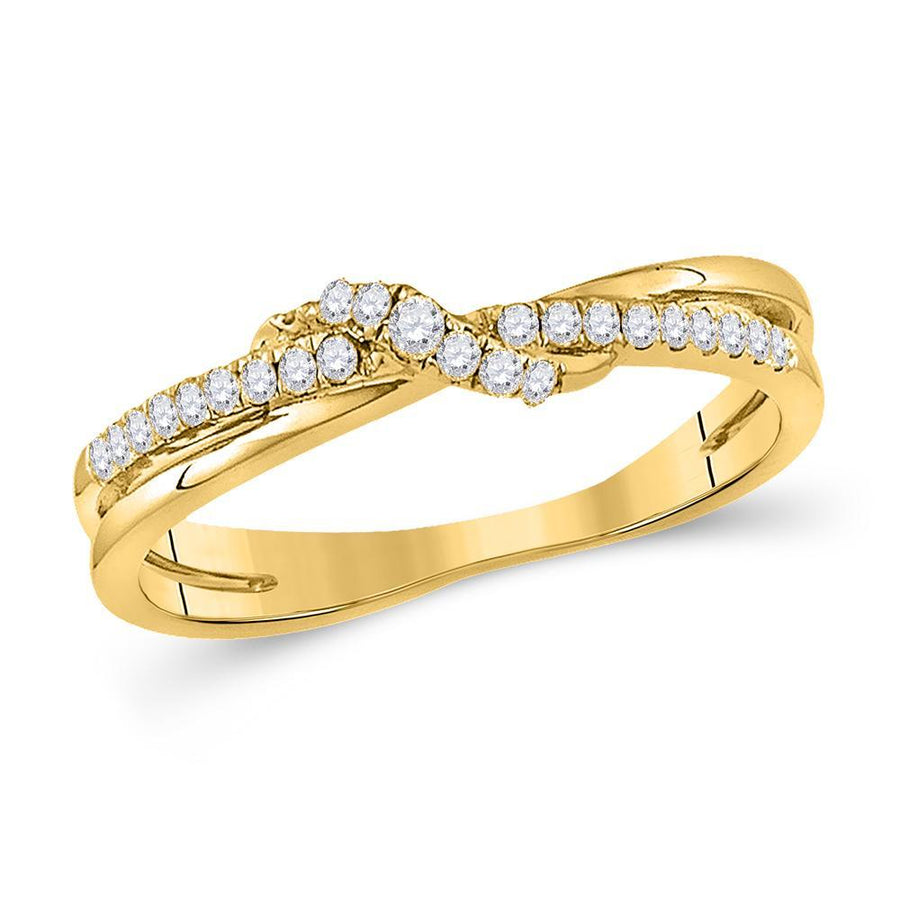 10kt Yellow Gold Womens Round Diamond Crossover Stackable Band Ring 1/6 Cttw
