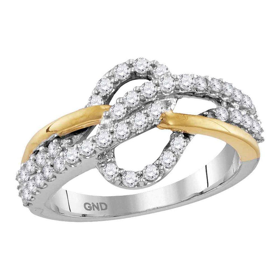 10kt Two-tone White Yellow Gold Womens Round Diamond Woven Band Ring 5/8 Cttw