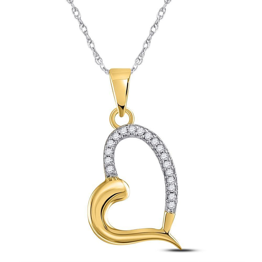 10kt Yellow Gold Womens Round Diamond Heart Pendant 1/20 Cttw