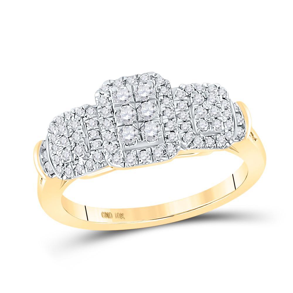 10kt Yellow Gold Womens Round Diamond Triple Cluster Ring 1/2 Cttw