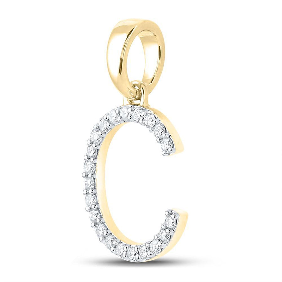 14kt Yellow Gold Womens Round Diamond C Initial Letter Pendant 1/5 Cttw