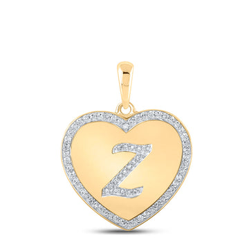 10kt Yellow Gold Womens Round Diamond Heart Z Letter Pendant 1/4 Cttw