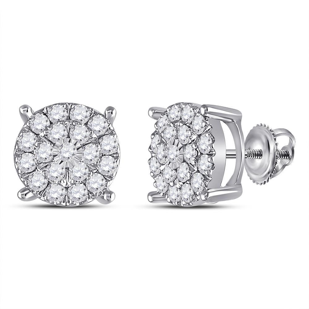 10kt White Gold Womens Round Diamond Circle Cluster Earrings 1 Cttw