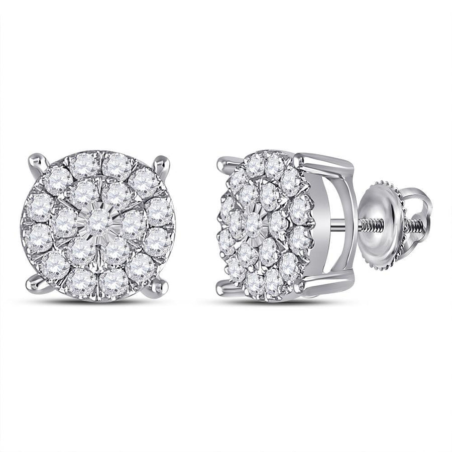 10kt White Gold Womens Round Diamond Circle Cluster Earrings 1 Cttw