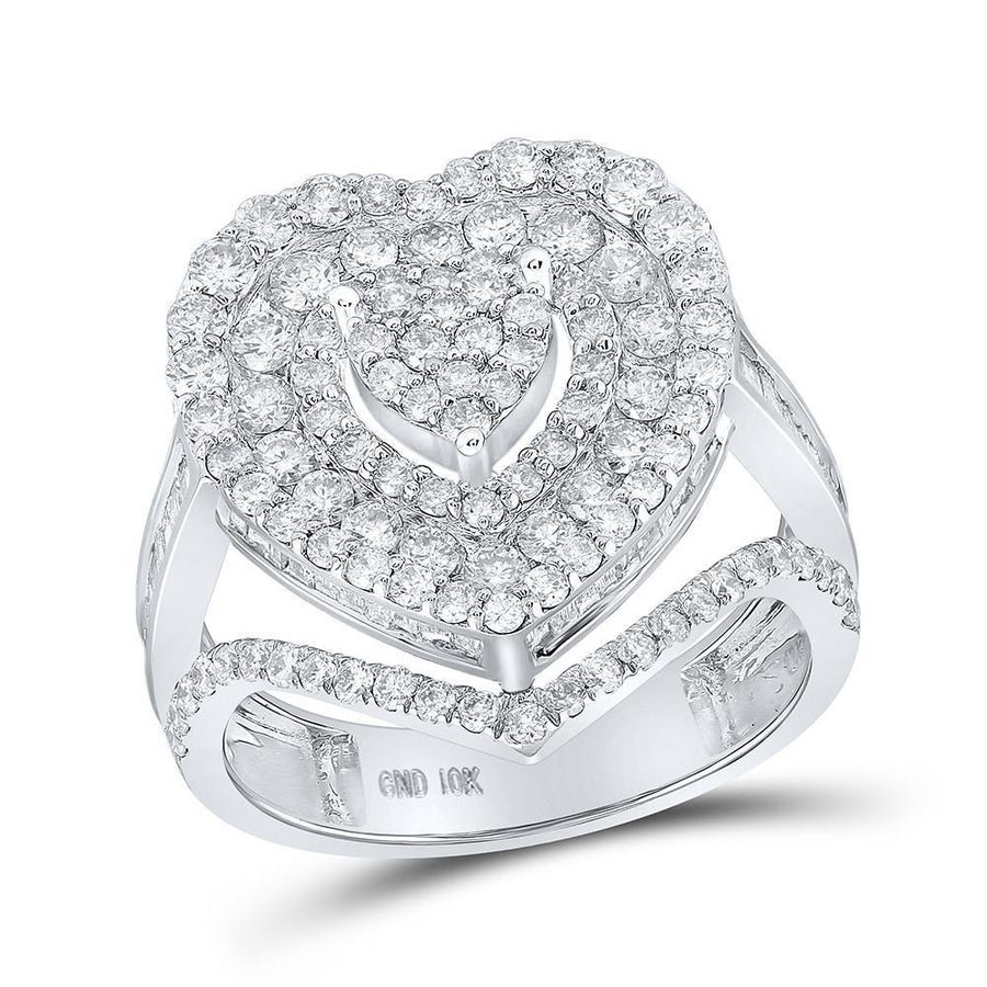 10kt White Gold Womens Round Diamond Heart Ring 2-1/3 Cttw