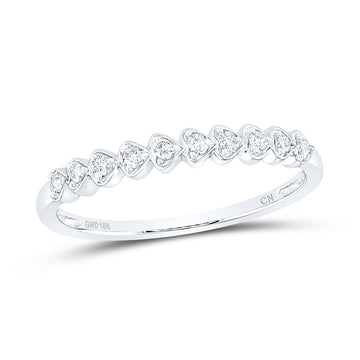 10kt White Gold Womens Round Diamond Heart Stackable Band Ring 1/10 Cttw