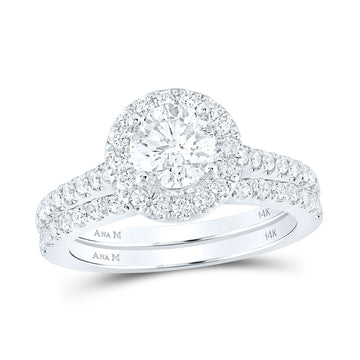 14kt White Gold Round Diamond Halo Bridal Wedding Ring Band Set 1-5/8 Cttw