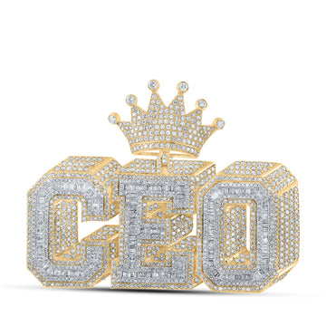 14kt Yellow Gold Mens Baguette Diamond CEO Crown Charm Pendant 6 Cttw