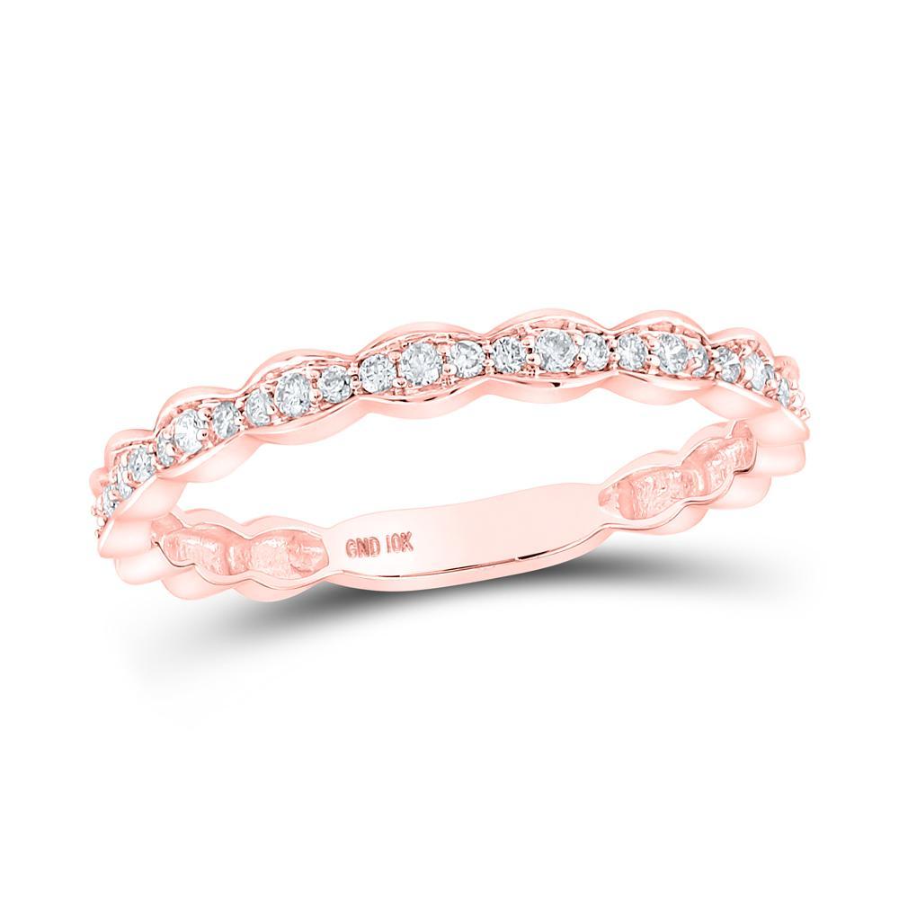 10kt Rose Gold Womens Round Diamond Stackable Band Ring 1/6 Cttw