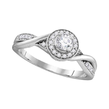 10kt White Gold Round Diamond Twist Halo Bridal Wedding Engagement Ring 1/3 Cttw