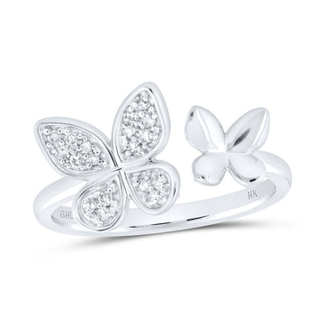 10kt White Gold Womens Round Diamond Butterfly Ring 1/8 Cttw