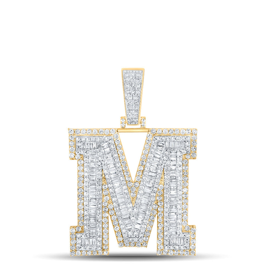 14kt Two-tone Gold Mens Baguette Diamond M Initial Letter Charm Pendant 2-7/8 Cttw