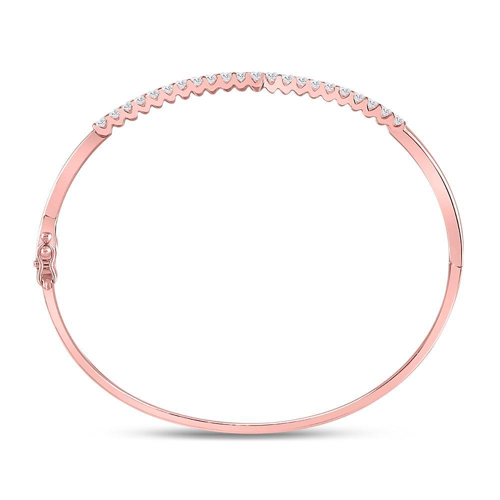 14kt Rose Gold Womens Round Diamond Bypass Bangle Bracelet 1 Cttw