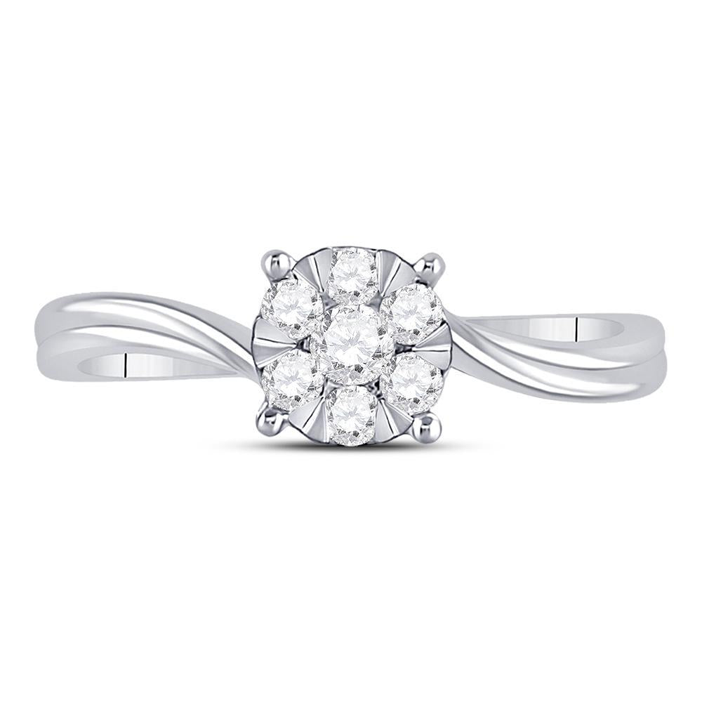 10kt White Gold Womens Round Diamond Flower Cluster Ring 1/3 Cttw