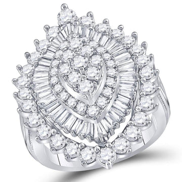 14kt White Gold Womens Round Diamond Marquise-shape Cluster Ring 3 Cttw