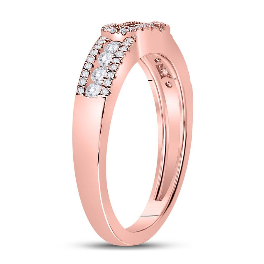 14kt Rose Gold Womens Round Diamond Triple Row Band Ring 1/2 Cttw