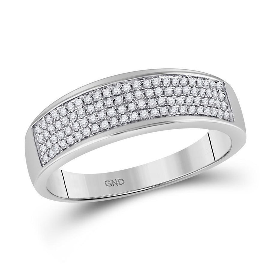 10kt White Gold Mens Round Diamond Pave Band Ring 1/4 Cttw