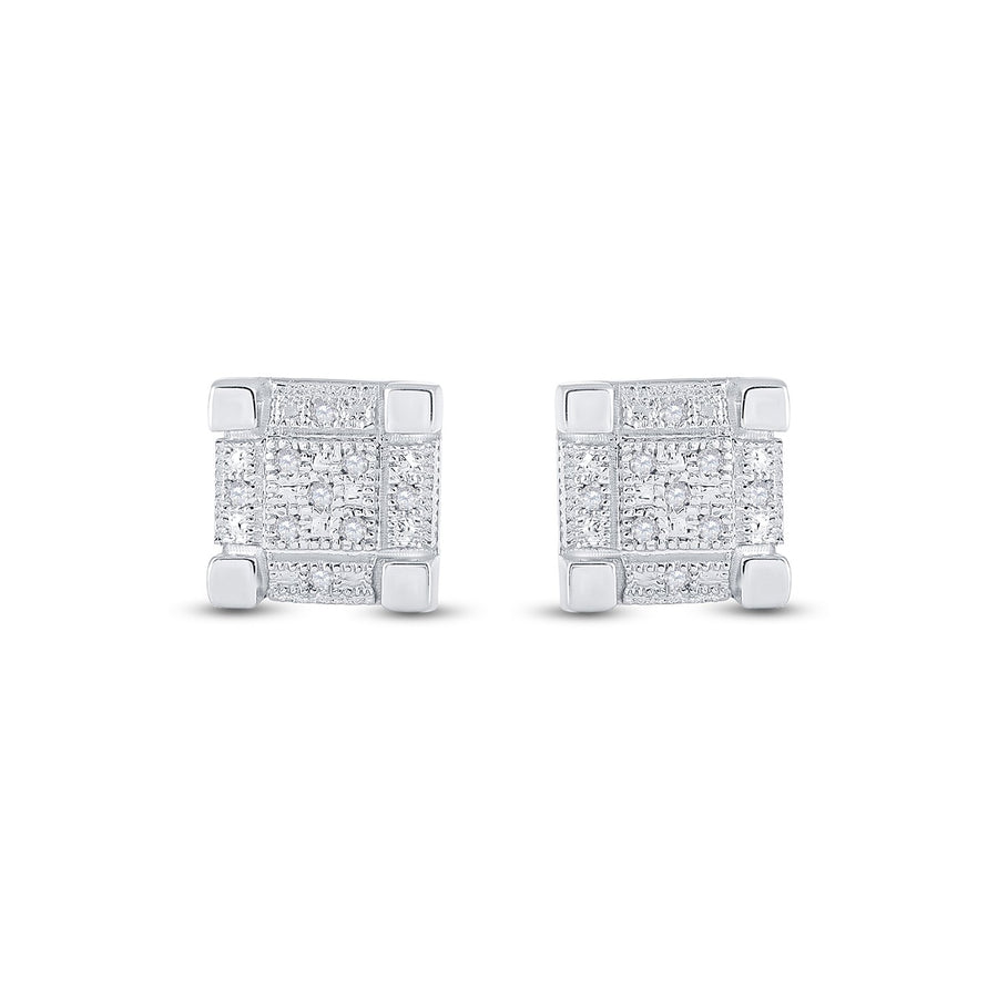 Sterling Silver Round Diamond 3D Cube Square Earrings 1/20 Cttw