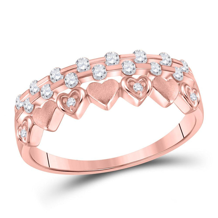 10kt Rose Gold Womens Round Diamond Heart Band Ring 1/4 Cttw