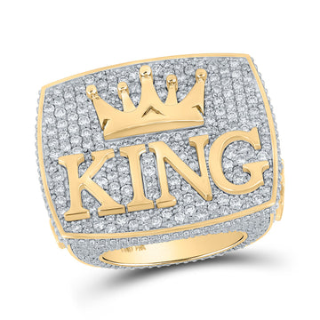14kt Yellow Gold Mens Round Diamond KING Crown Ring 10-1/2 Cttw