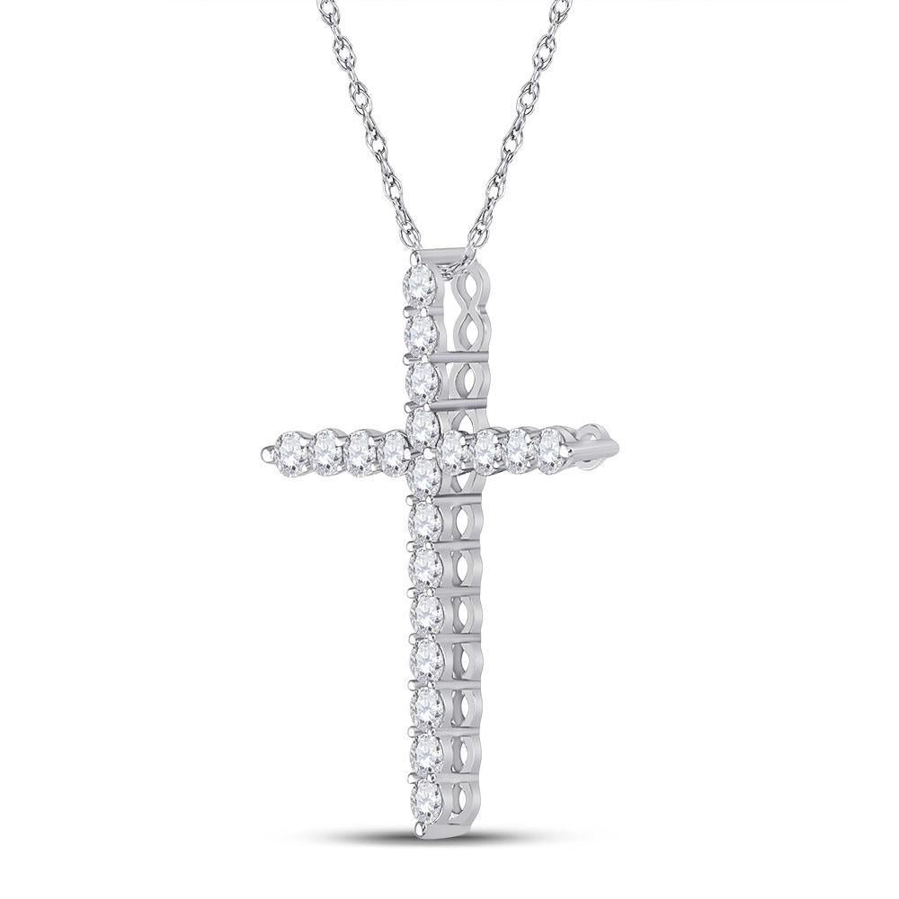 14kt White Gold Womens Round Diamond Cross Pendant 3/4 Cttw