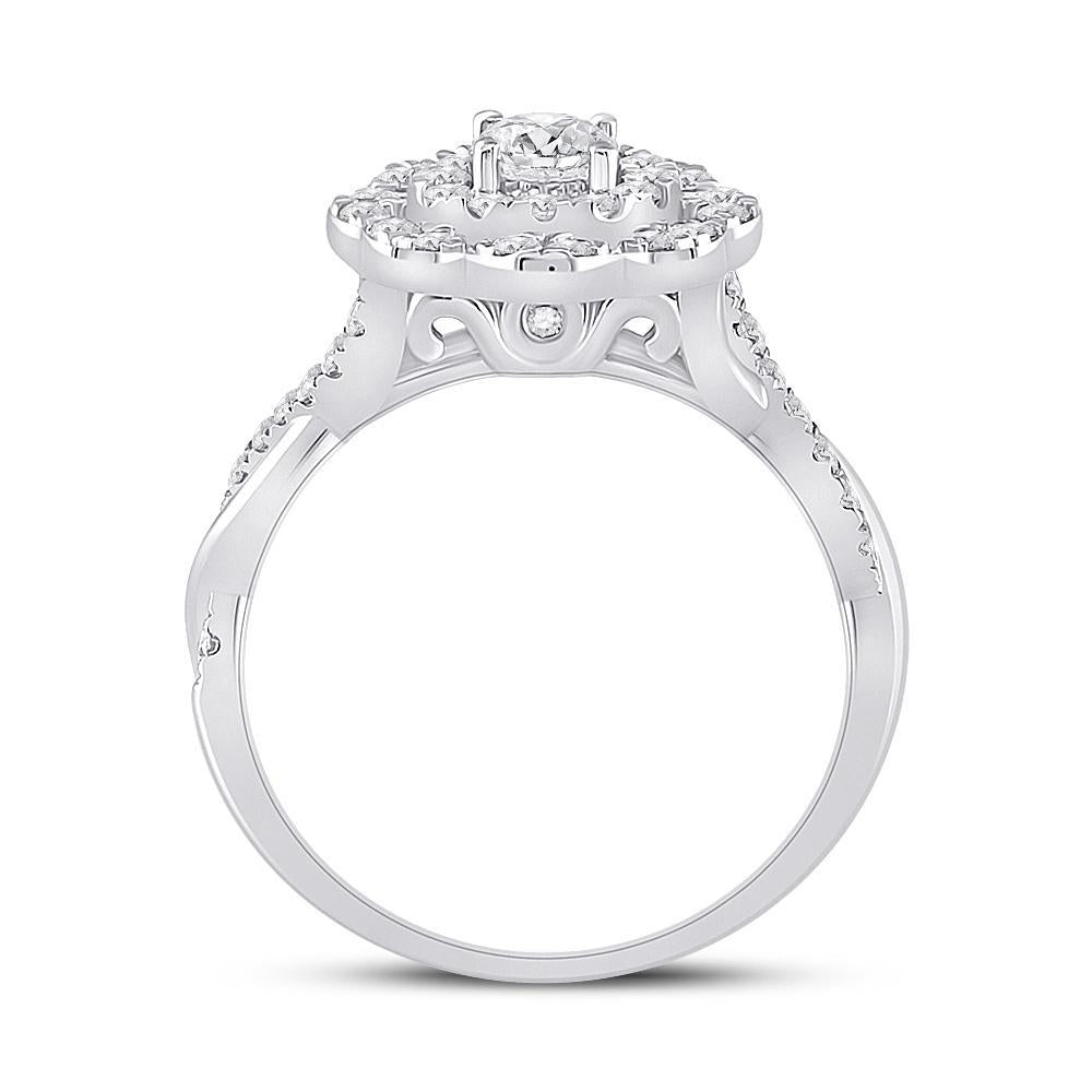 14kt White Gold Round Diamond Halo Bridal Wedding Engagement Ring 7/8 Cttw