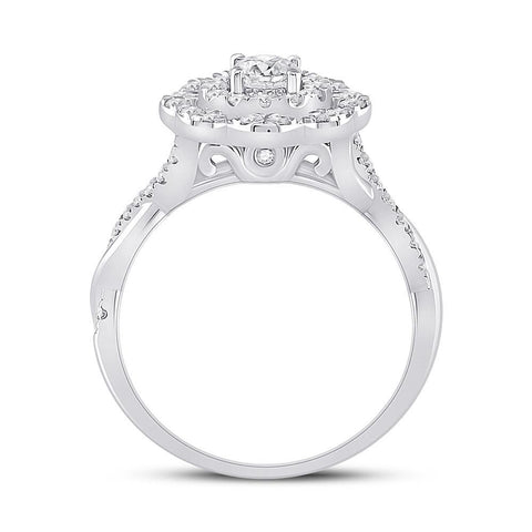14kt White Gold Round Diamond Halo Bridal Wedding Engagement Ring 7/8 Cttw