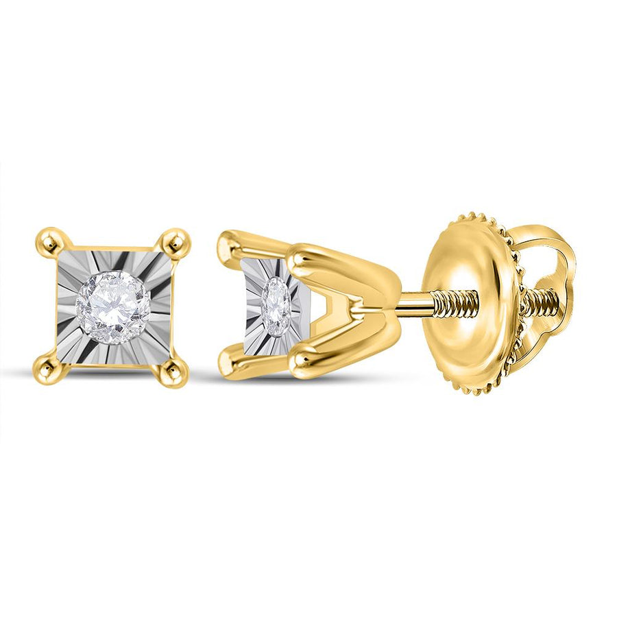 10kt Yellow Gold Womens Round Diamond Solitaire Stud Earrings 1/20 Cttw