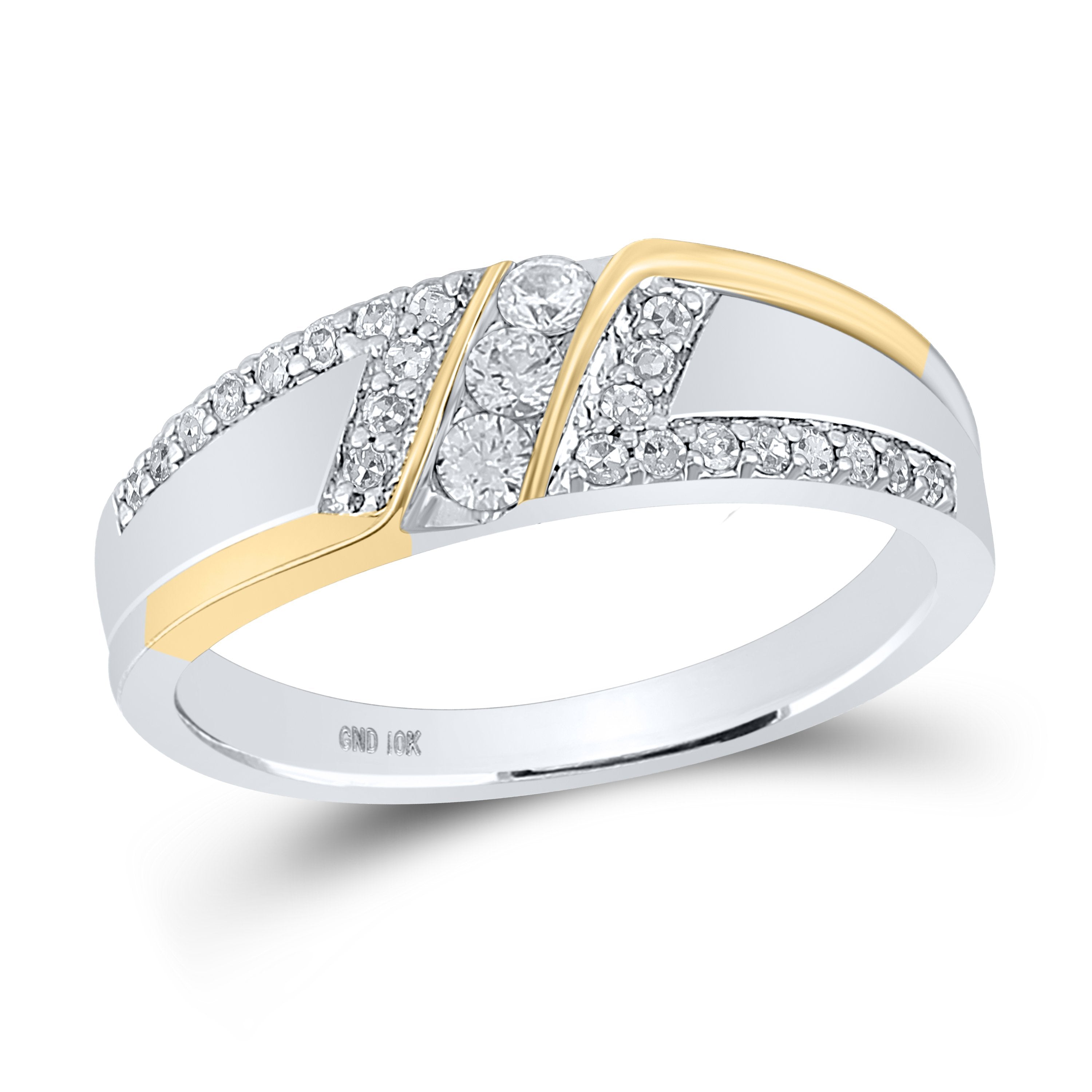 10kt Two-tone Gold Mens Round Diamond 3-stone Wedding Ring 1/2 Cttw
